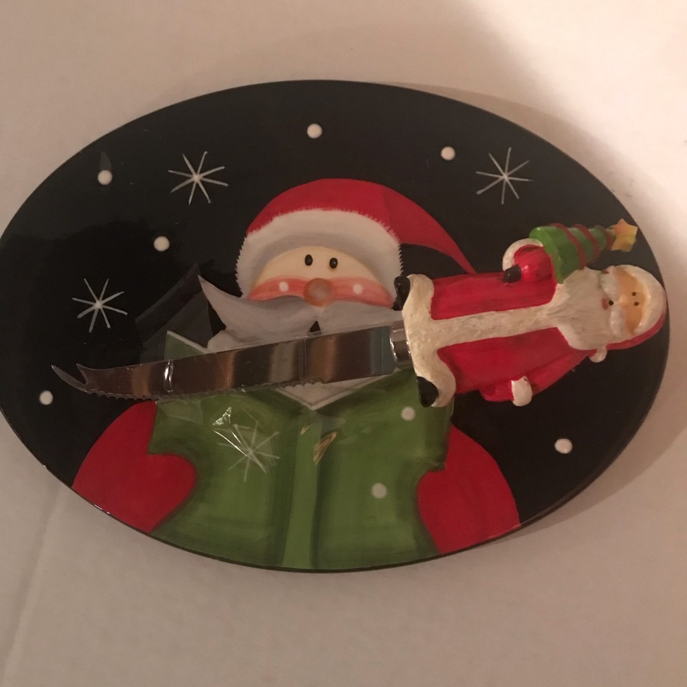 Holiday cheese platter with knife.